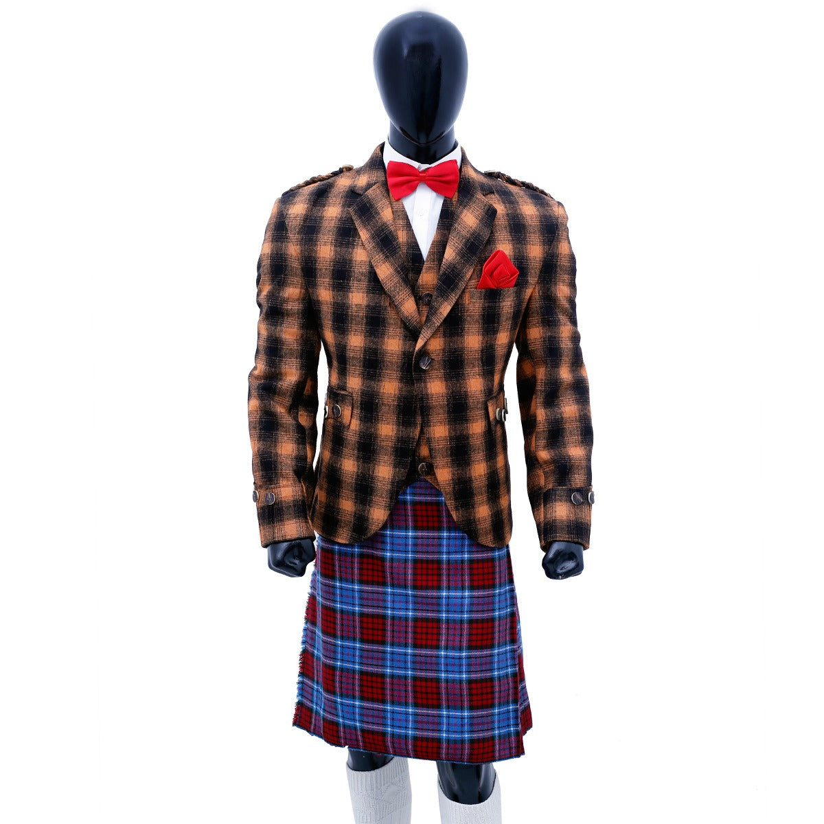 Black and Orange Tweed Argyle Jacket with Vest Main