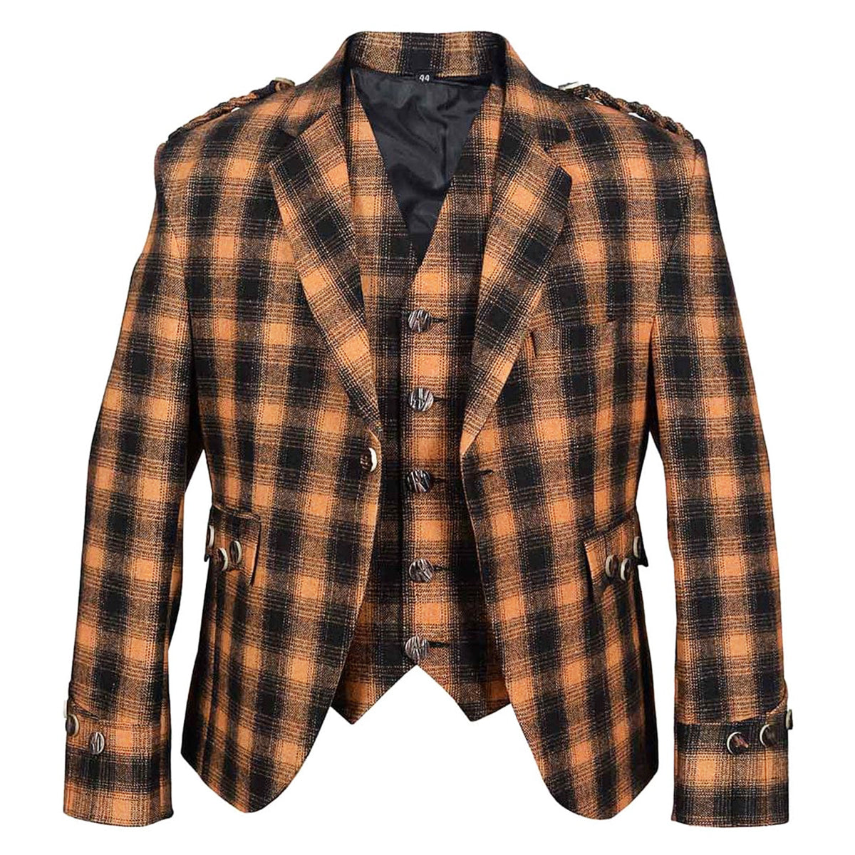 Black and Orange Tweed Argyle Jacket with Vest
