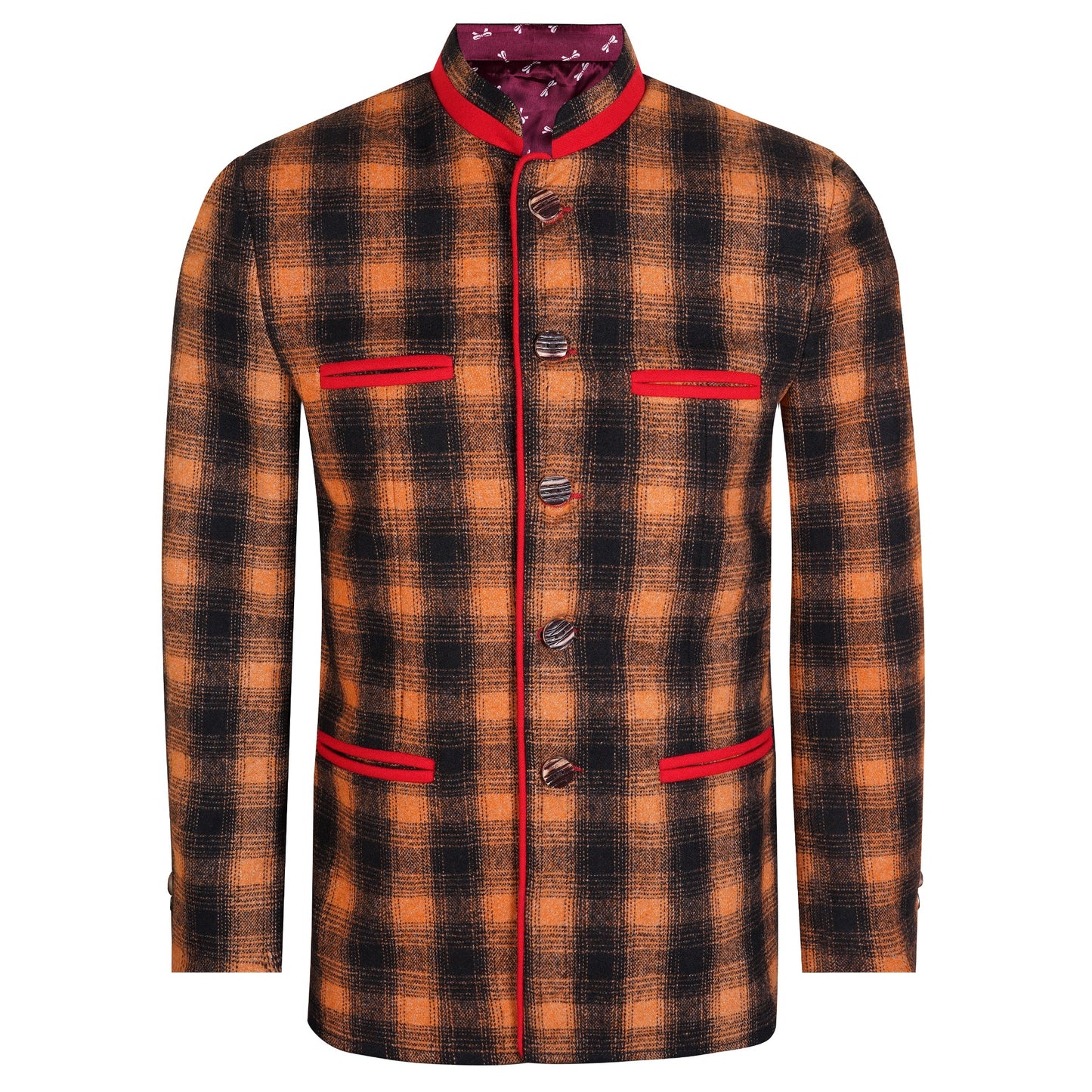Black and Orange Wool Germen Bavarian Trachten Jacket Front