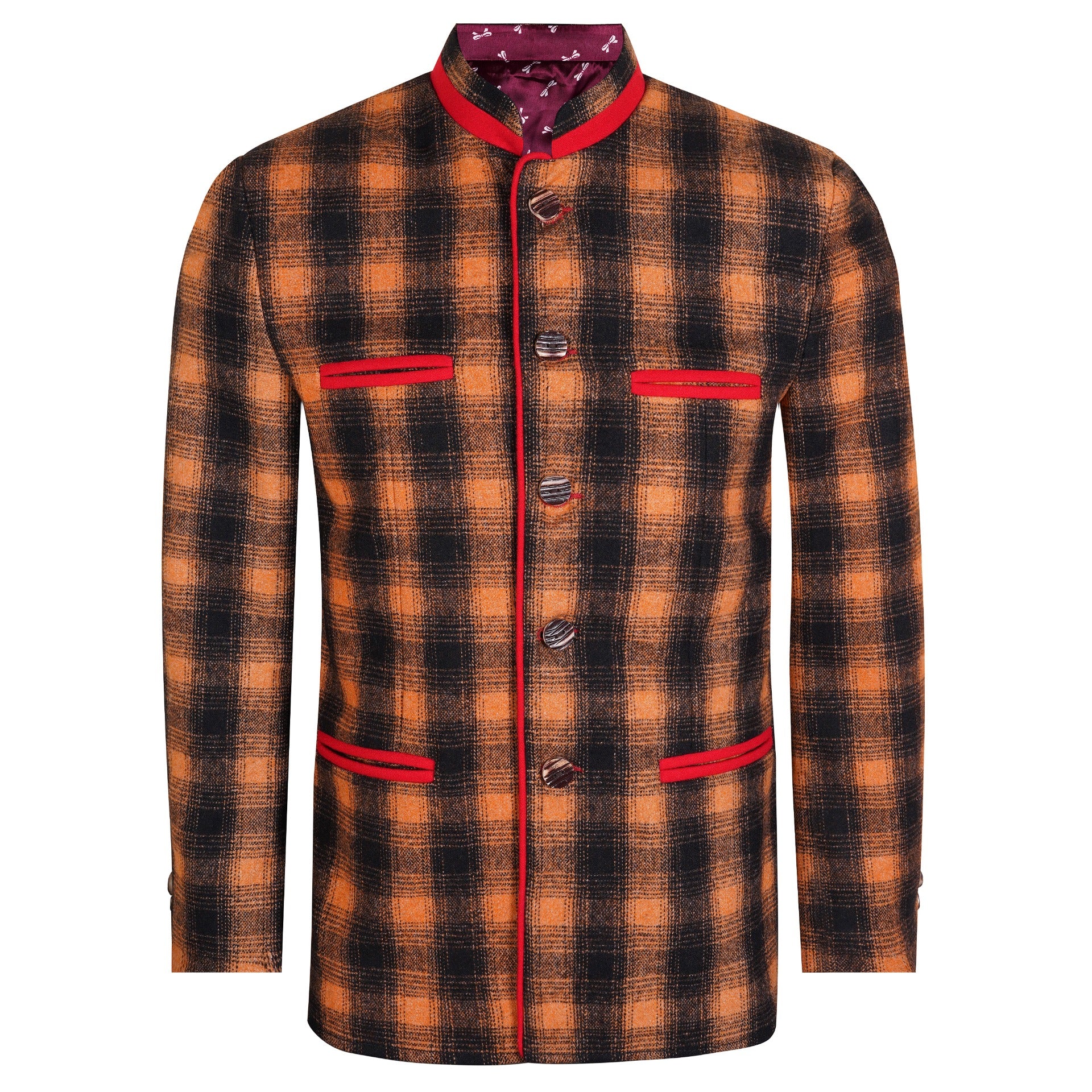 Black and Orange Wool Germen Bavarian Trachten Jacket Front