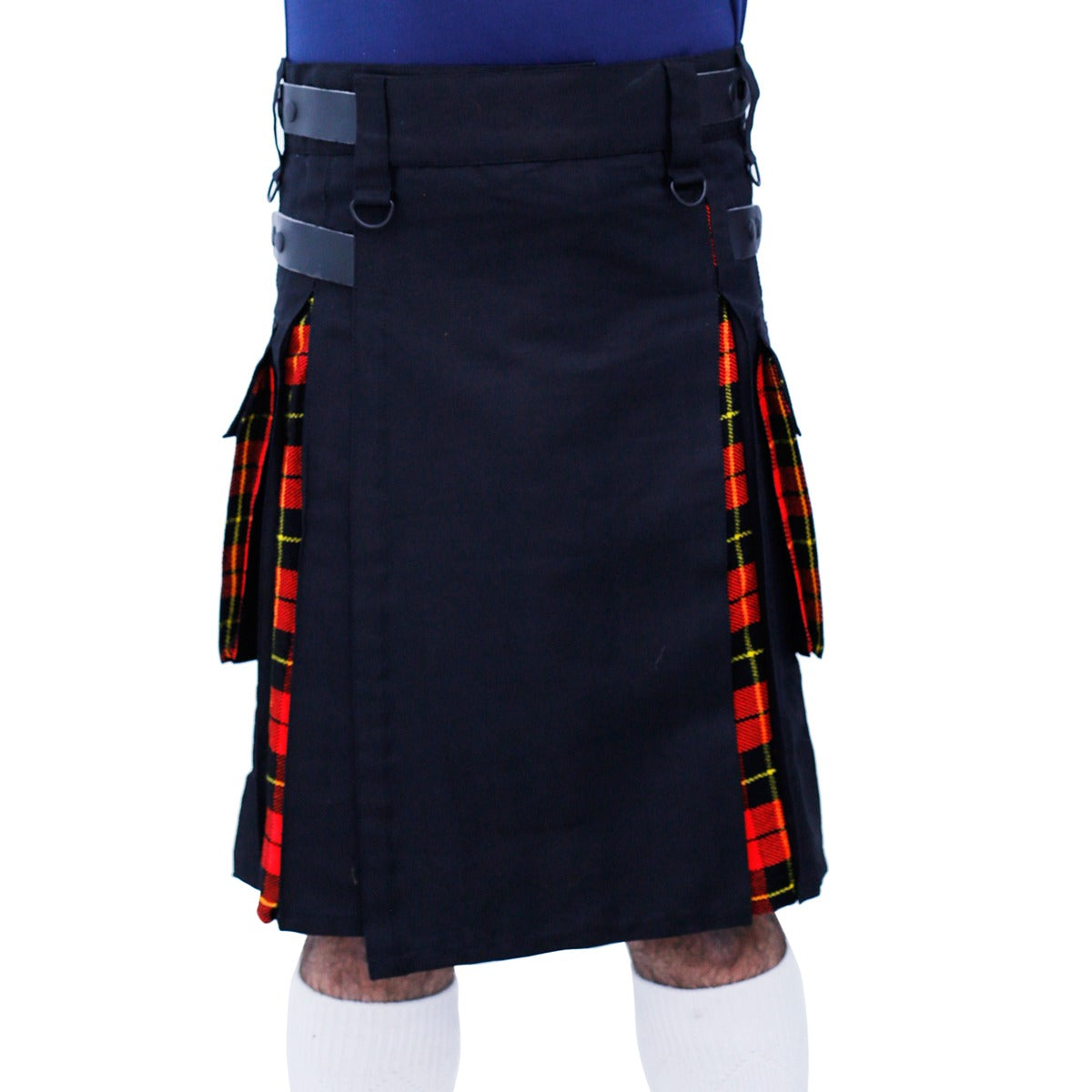 Black and Wallace Tartan Hybrid Kilt Front