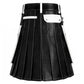 Black and White Leather Utility Kilt with Cargo Pockets Back