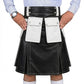 Black and White Leather Utility Kilt with Cargo Pockets