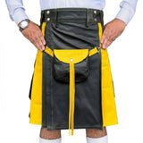 Black and Yellow Leather Hybrid Utility Kilt