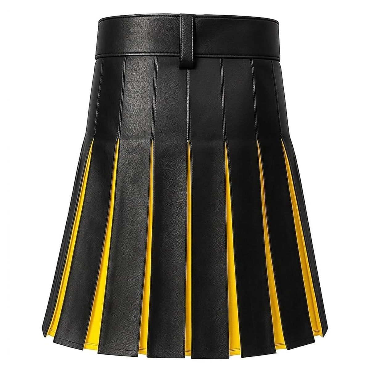 Black and Yellow Leather Utility Kilt Back