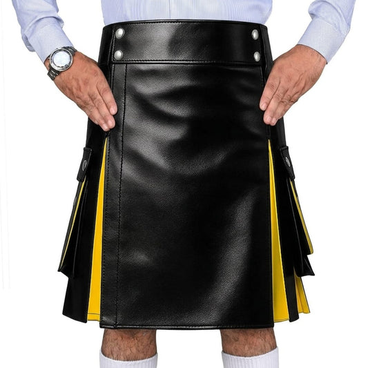 Black and Yellow Leather Utility Kilt
