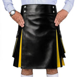 Black and Yellow Leather Utility Kilt