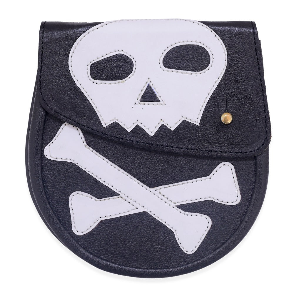 Black Chrome Leather Gothic Sporran with Skull and Bones