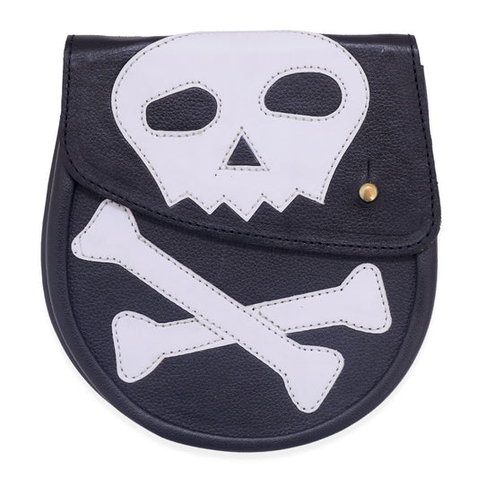 Black Chrome Leather Gothic Sporran with Skull and Bones