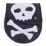 Black Chrome Leather Gothic Sporran with Skull and Bones