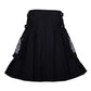 Black Cotton Skull and Bones Gothic Kilt with Leather Straps Back
