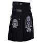 Black Cotton Skull and Bones Gothic Kilt with Leather Straps Right