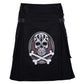 Black Cotton Skull and Bones Gothic Kilt with Leather Straps