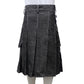 Black Denim Utility Kilt For Men Back