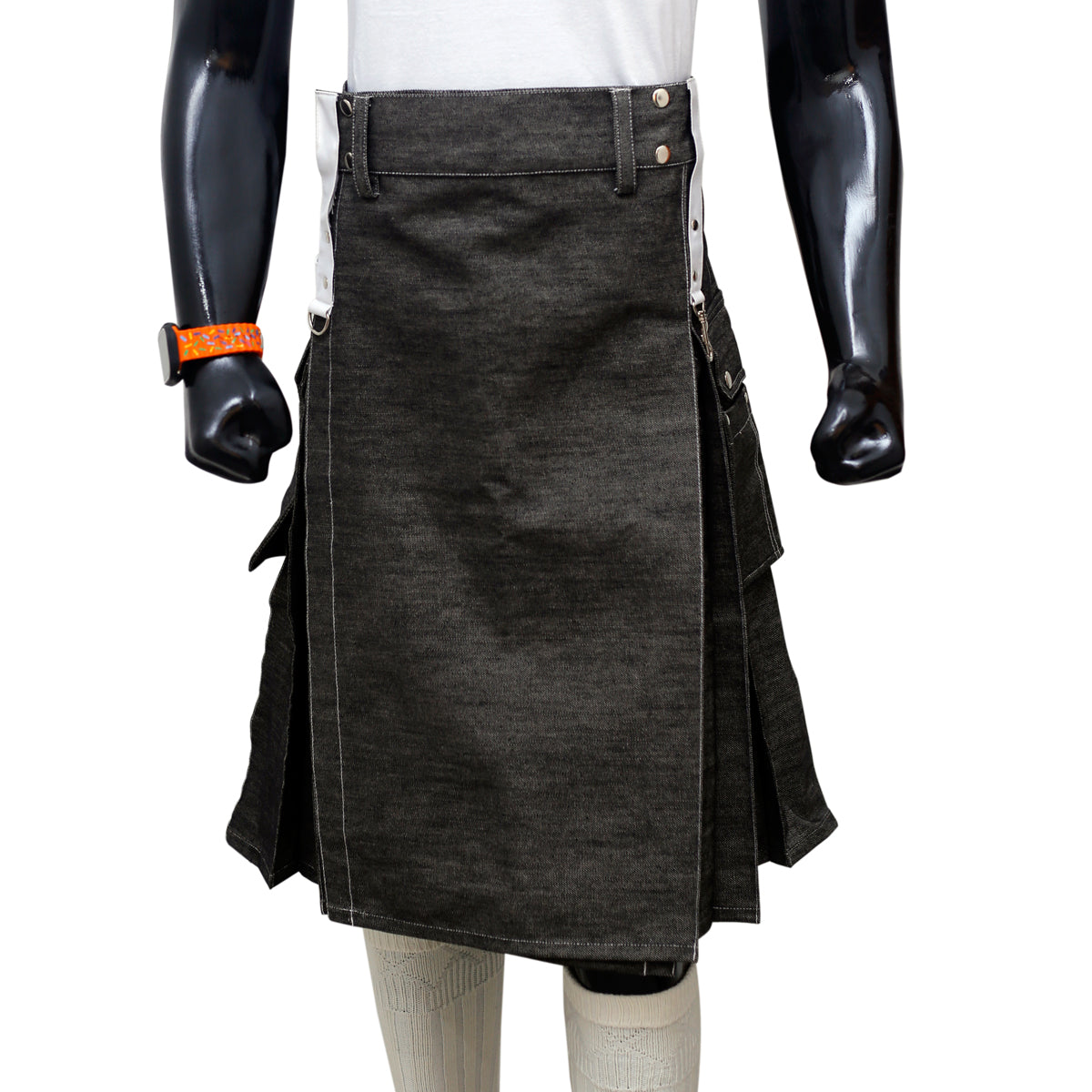 Black Denim Utility Kilt For Men