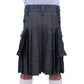 Black Denim Utility Kilt with Leather Straps Back