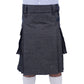 Black Denim Utility Kilt with Leather Straps Front