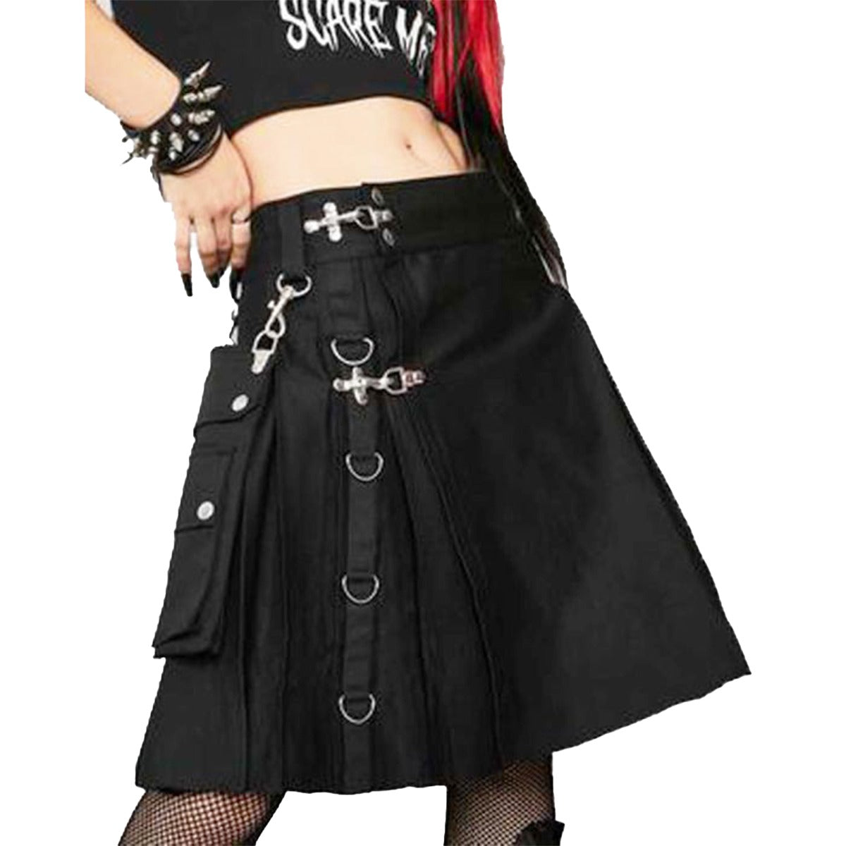 Black Fashion Kilt for Women with Steampunk Gothic Style Front
