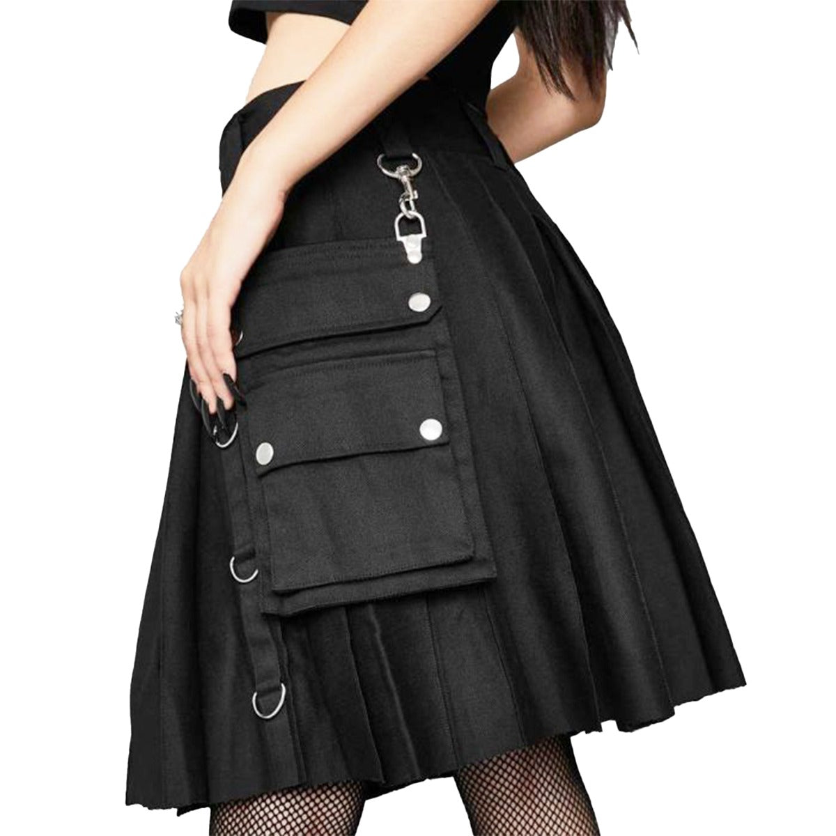 Black Fashion Kilt for Women with Steampunk Gothic Style Left