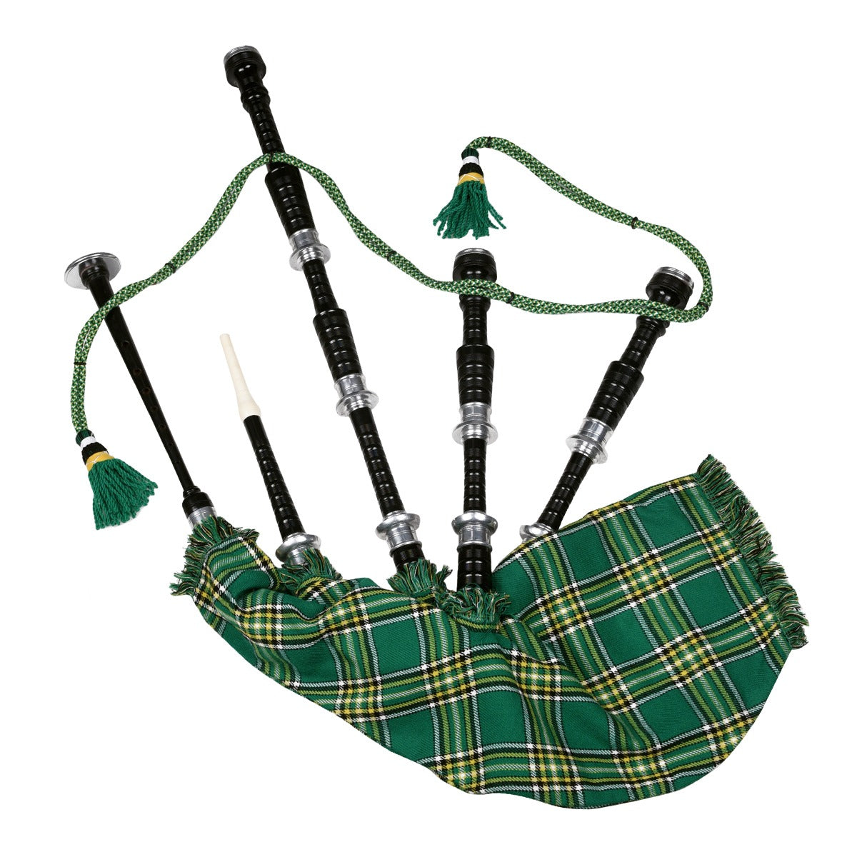 Black Finish Irish National Tartan Scottish Bagpipe
