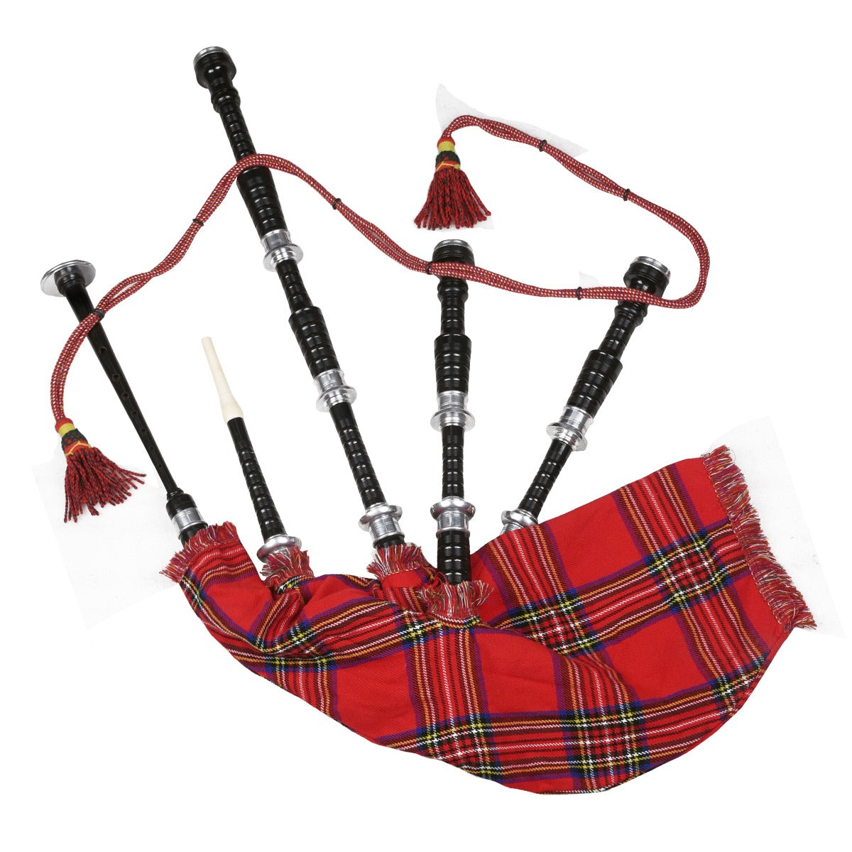 Black Finish Royal Stewart Tartan Scottish Bagpipe
