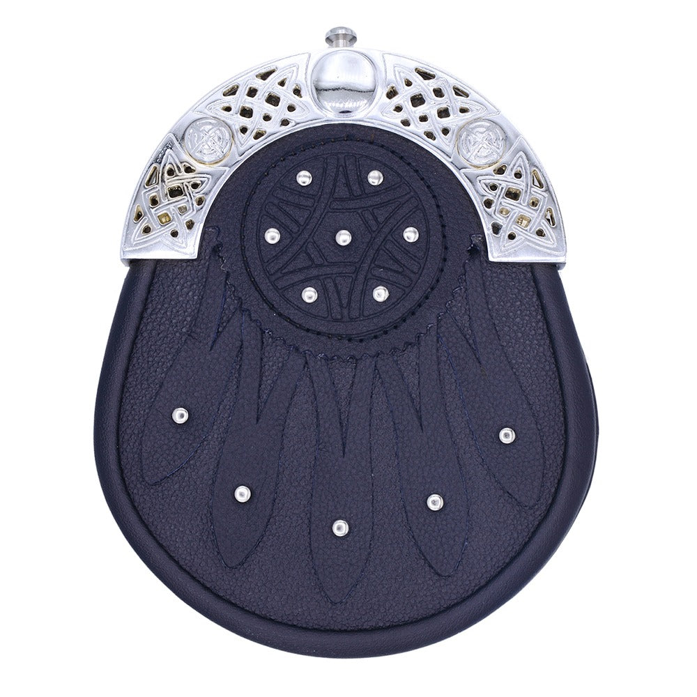Black Leather Gothic Kilt Sporran with Celtic Chrome Studs
