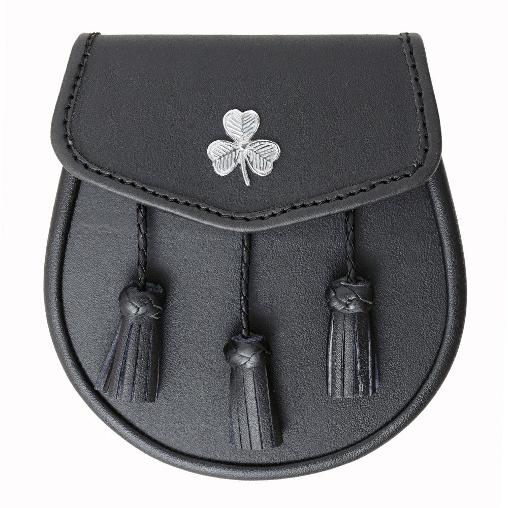 Black Leather Handmade Scottish Kilt Sporran Front