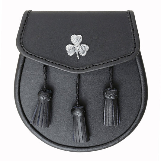 Black Leather Handmade Scottish Kilt Sporran Front