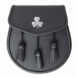 Black Leather Handmade Scottish Kilt Sporran Front