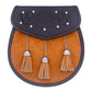 Black Leather Kilt Sporran with Orange Fur Flap Tassels