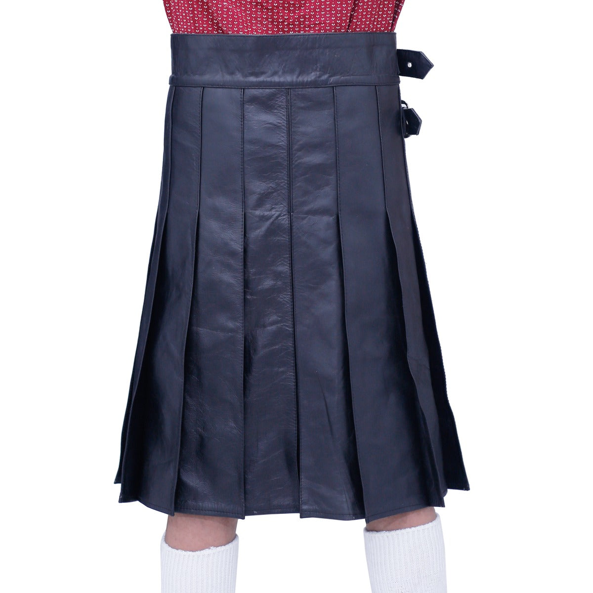 Black Leather Kilt with Detachable Front Pocket for Men Back
