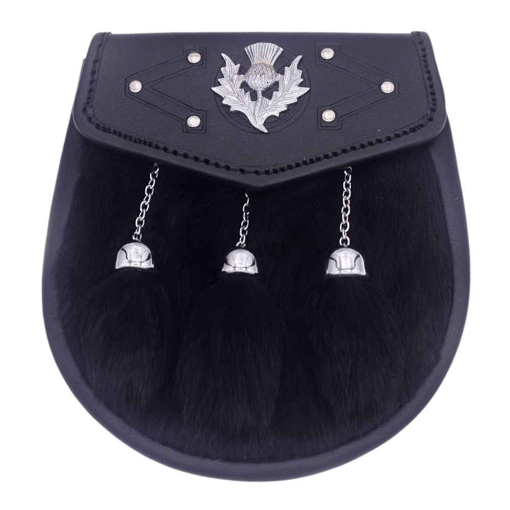 Semi Dress Black Rabbit Fur sporran with Thistle Badge