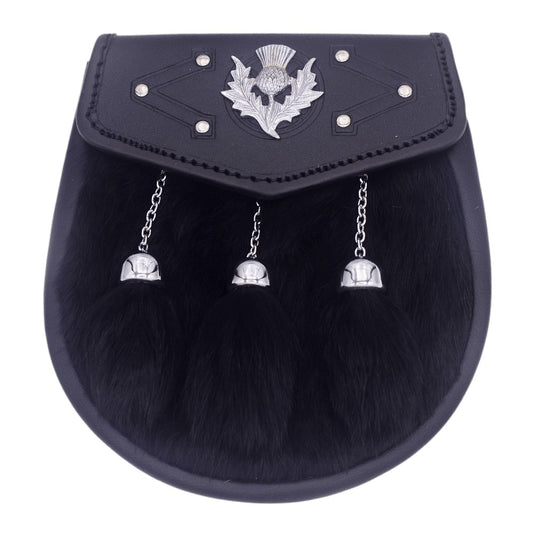 Semi Dress Black Rabbit Fur sporran with Thistle Badge