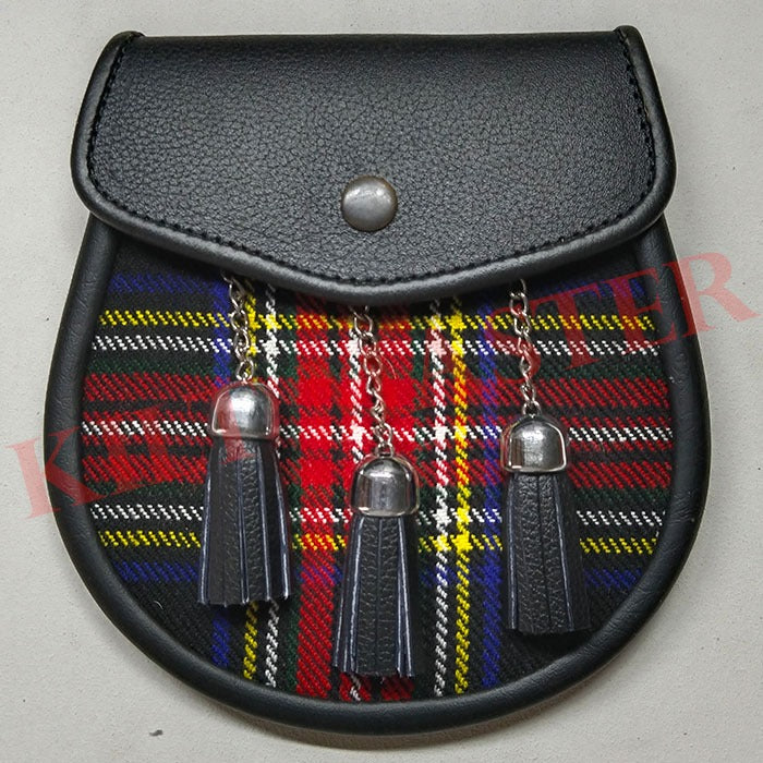 Black Stewart Tartan Sporran Front Photo