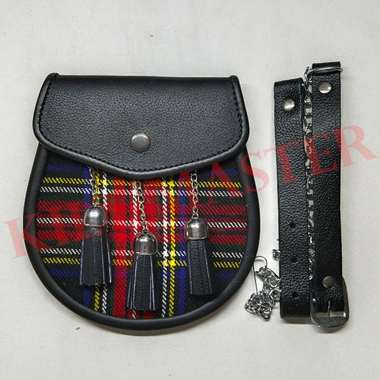Black Stewart Tartan Sporran with Chain Photo