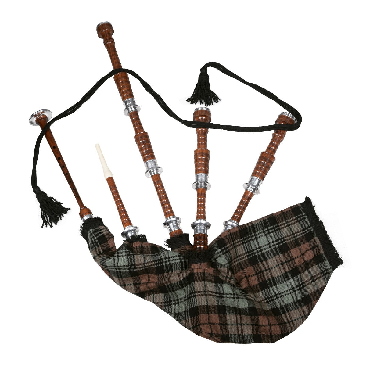 Black Watch Weathered Tartan Natural Finish Scottish Bagpipe