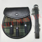 Black Watch Weathered Tartan Leather Sporran with Chain