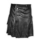 Black Ample Pleated Leather Kilt