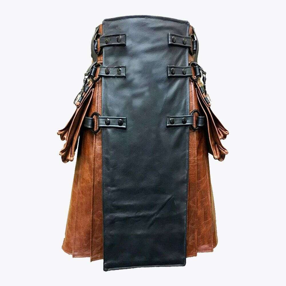 Black and Brown Leather Kilt