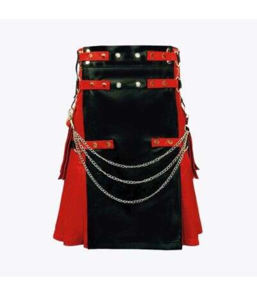 Black and Red Scottish Leather Kilt