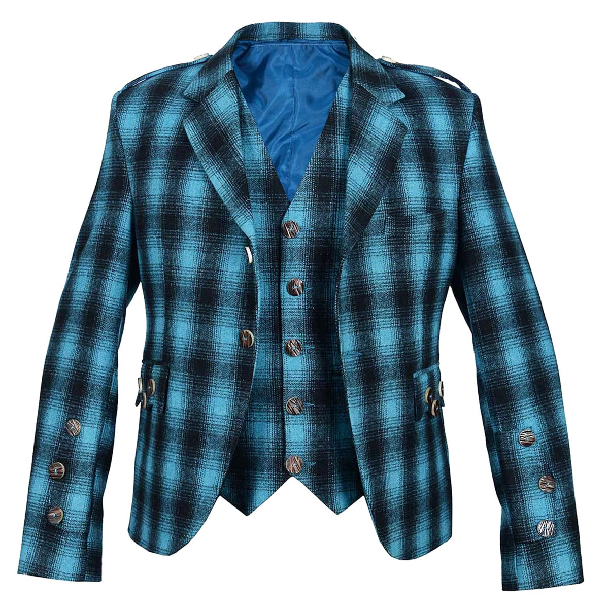 Blue and Black Tweed Argyle Jacket with Vest