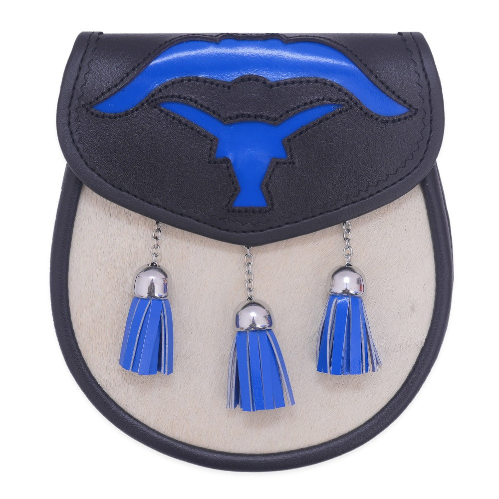 Blue Scottish Kilt Semi Dress Bull Leather Sporran