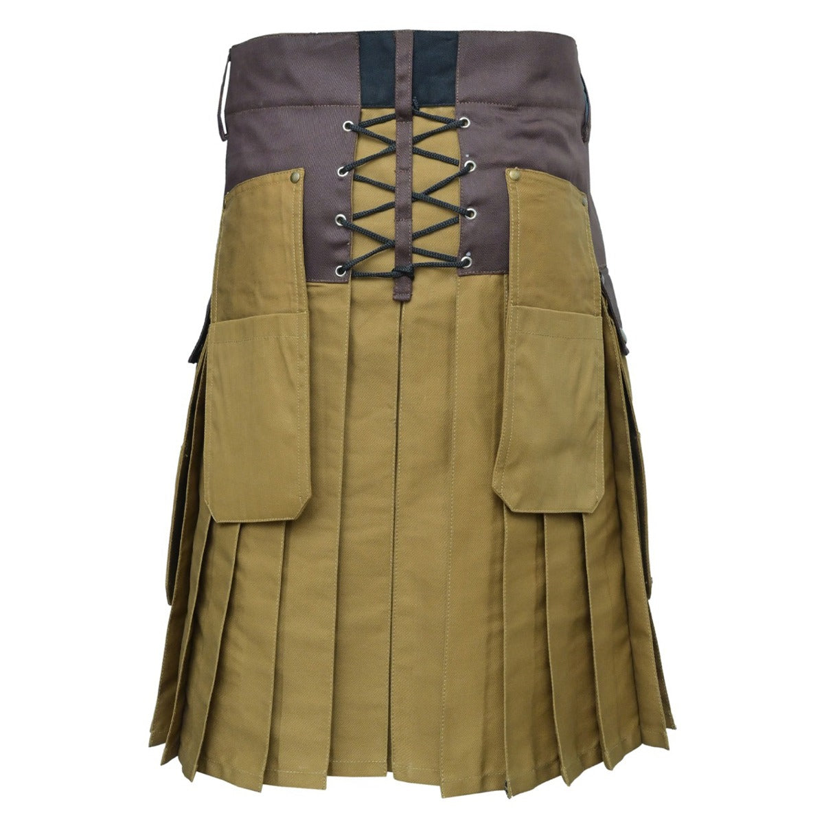 Brown and Khaki Utility Kilt Back