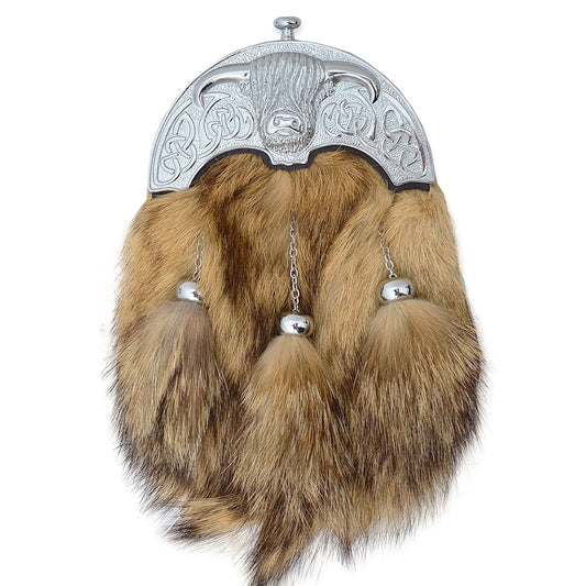 Brown Fox Fur Sporran with Celtic Cantle