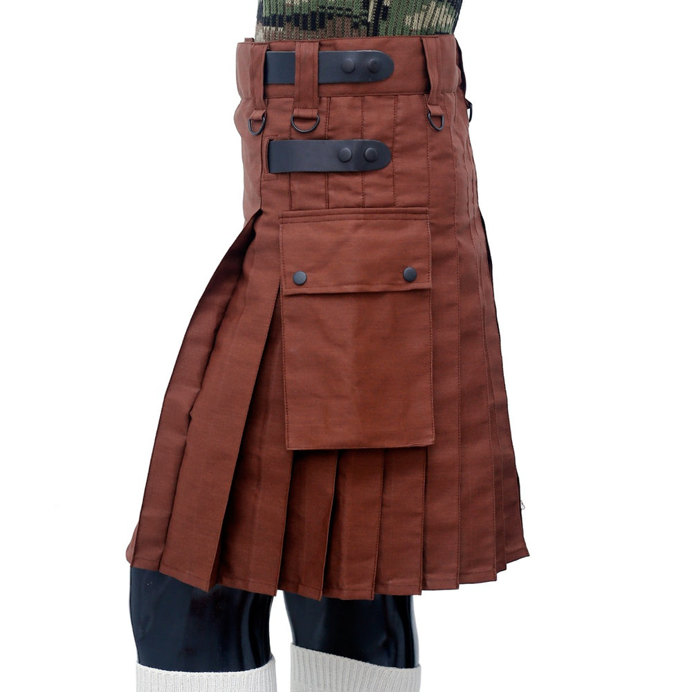 Brown Utility Kilt with Leather Straps Left