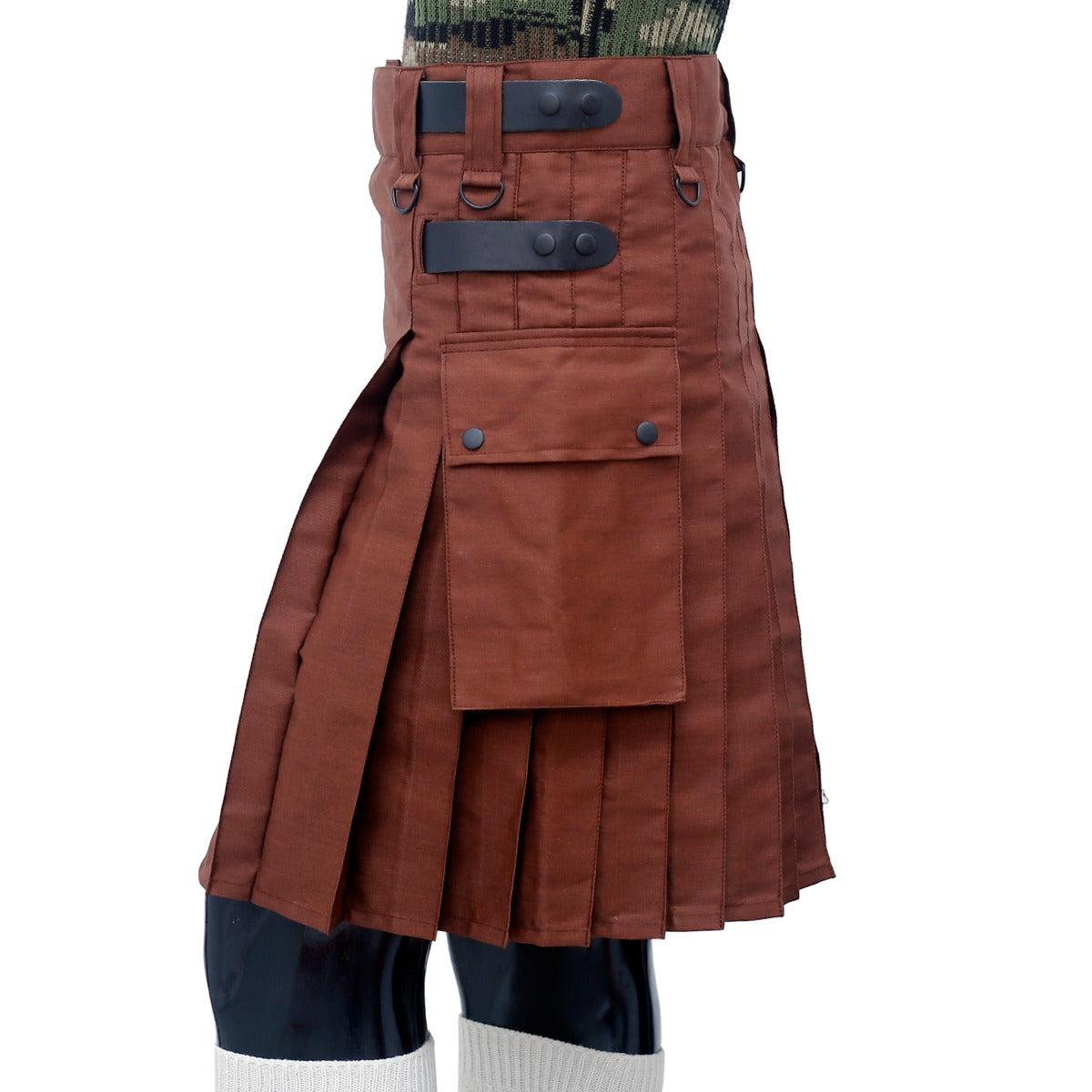 Brown Utility Kilt with Leather Straps Left