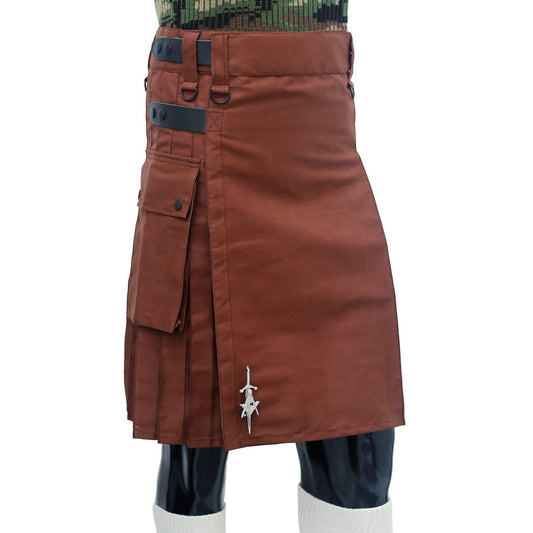 Brown Utility Kilt with Leather Straps Right