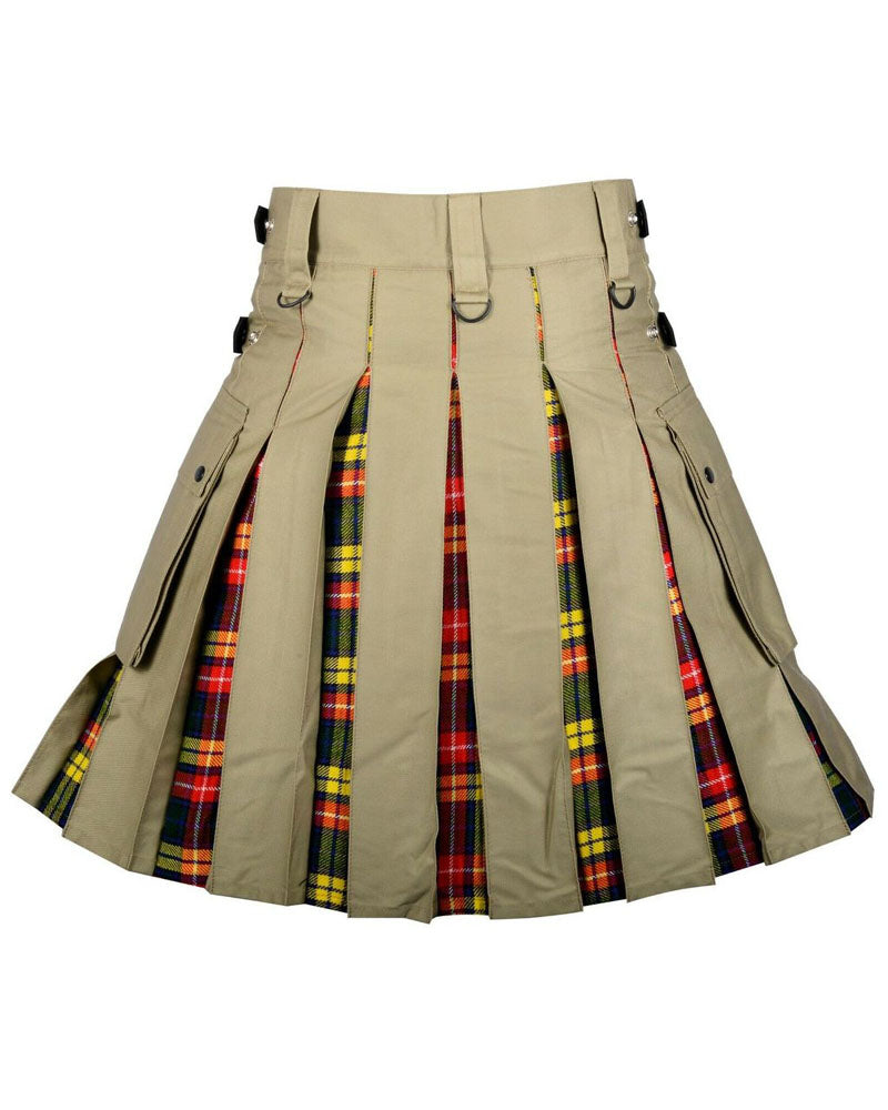 Buchanan Tartan Pleats Khaki Hybrid Kilt