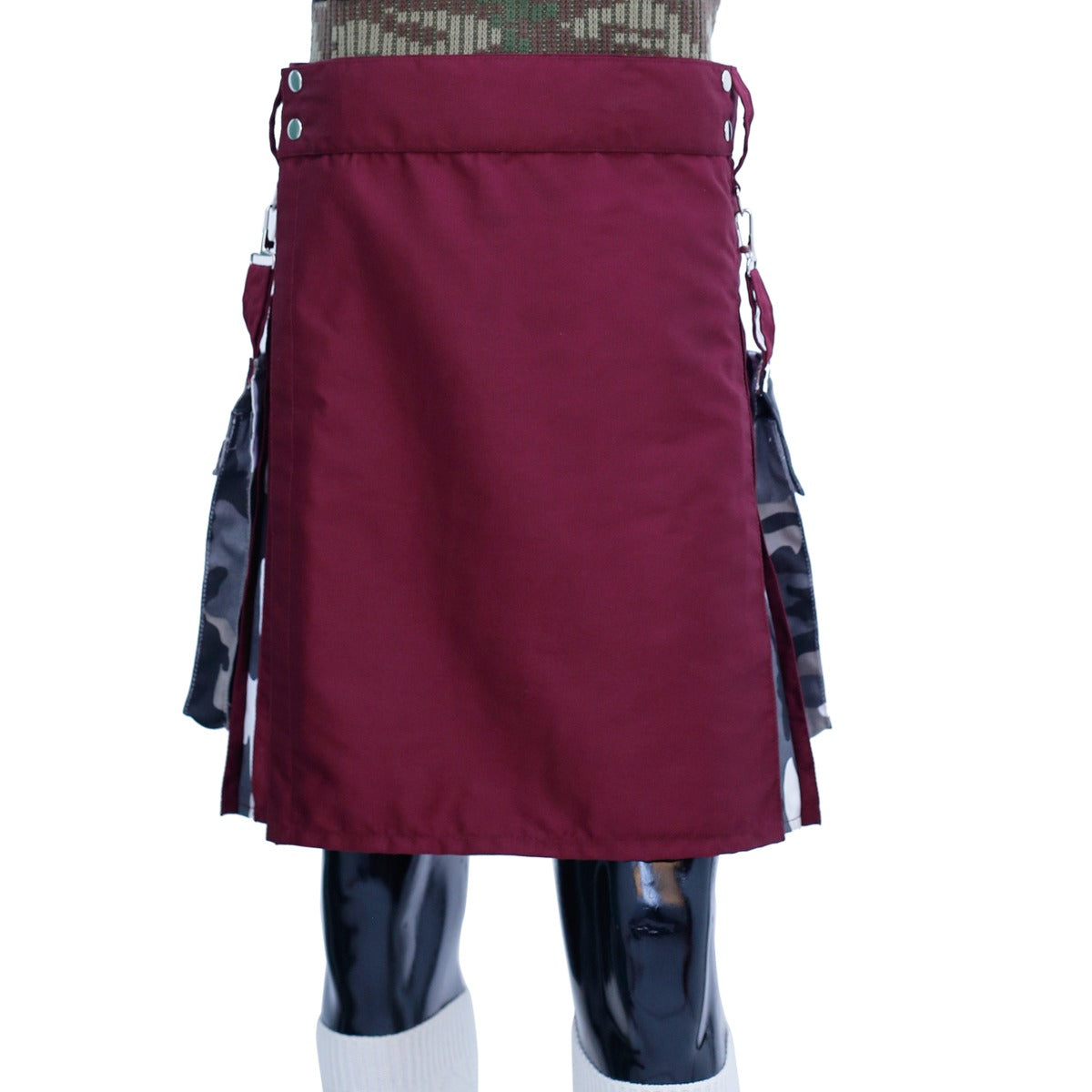Burgundy and Camouflage Hybrid Kilt Front