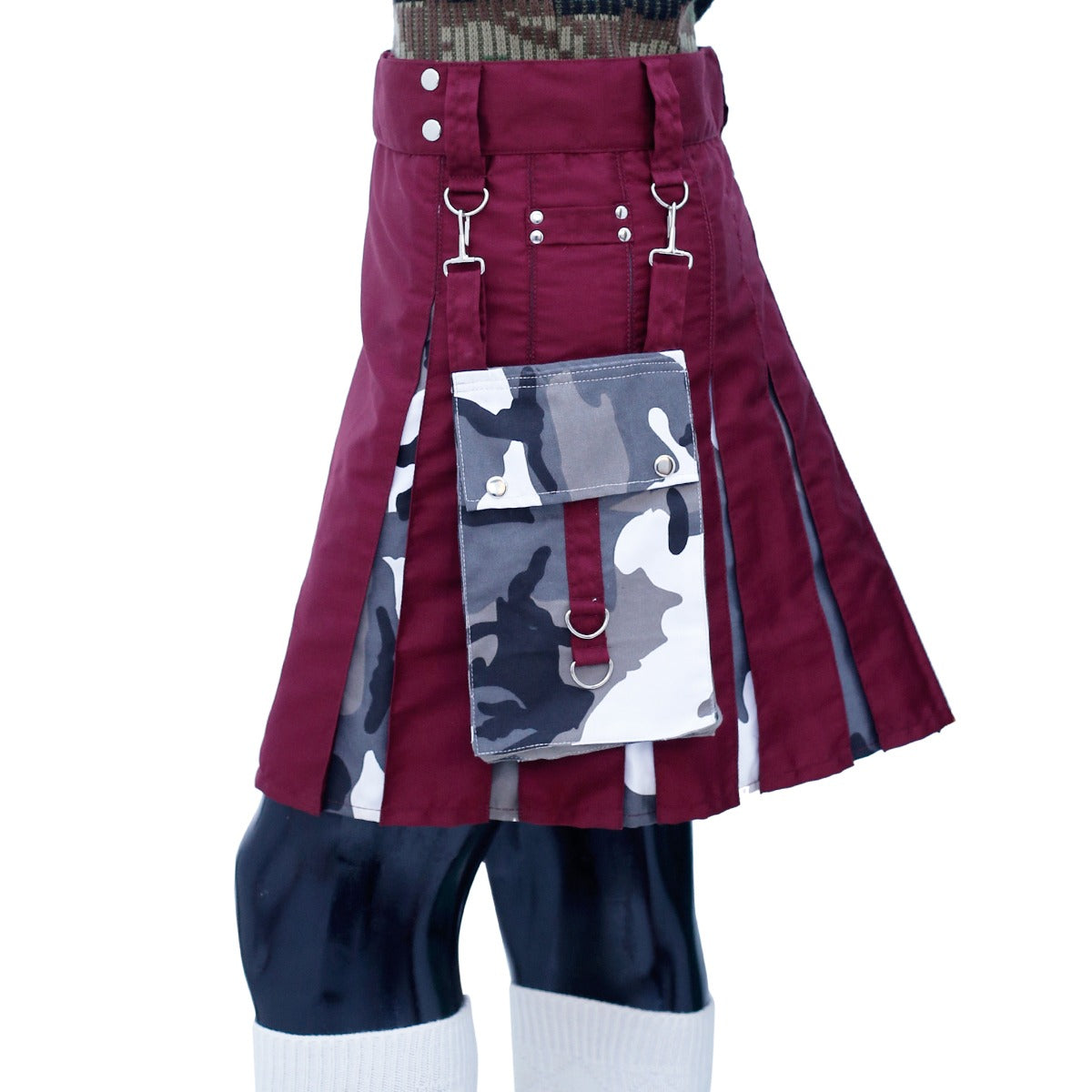 Burgundy and Camouflage Hybrid Kilt Left